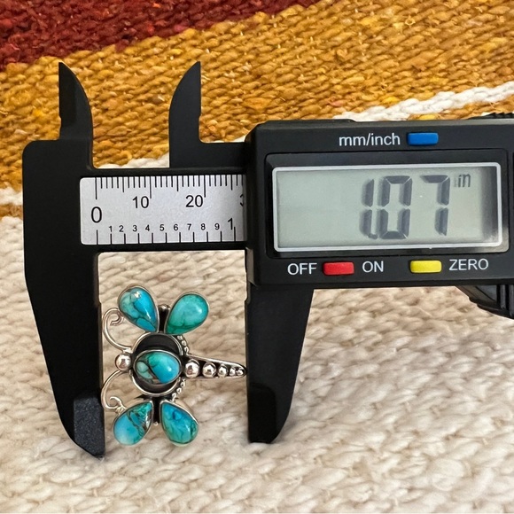 ❤️ Kingman Dahlia Turquoise Sterling 925 Butterfly Dragonfly Ring Navajo Sz 6.75 - Picture 11 of 17